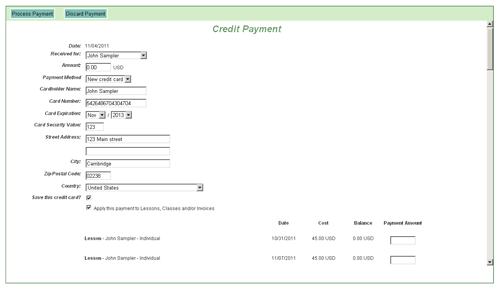 Studio's Office - Credit Card Payment